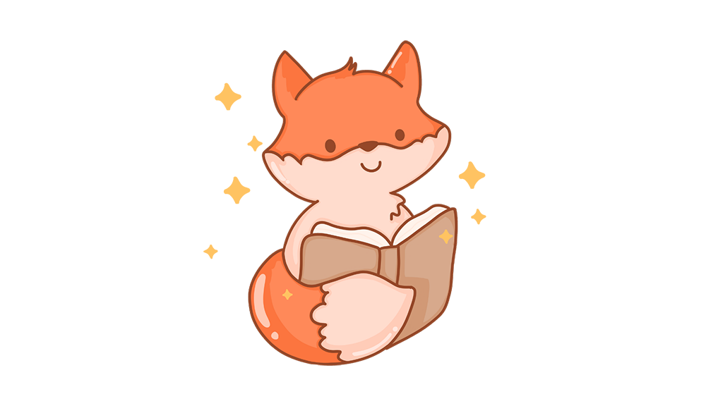 Foxy graphic depicting a fox holding a book