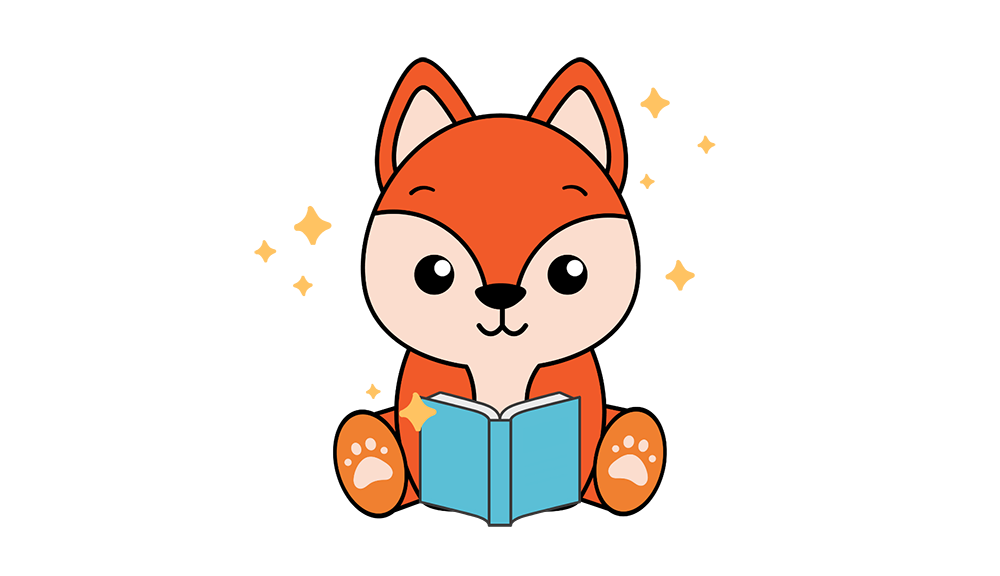 Foxy graphic depicting a fox holding a book